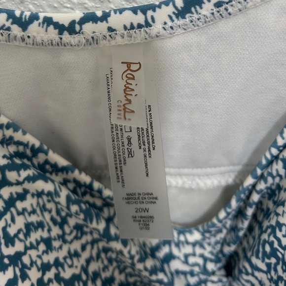 Raisins Curve Womens 20W Blue White Abstract Print V-Neck Swim Dress One Pece - Picture 5 of 6